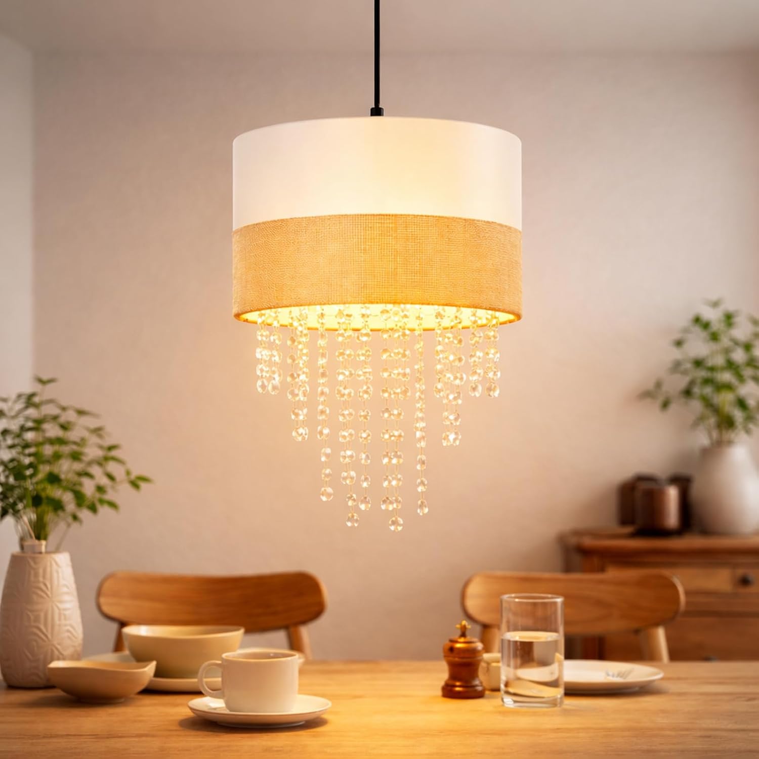 Jane Hanglamp met kristallen, beige/zwart