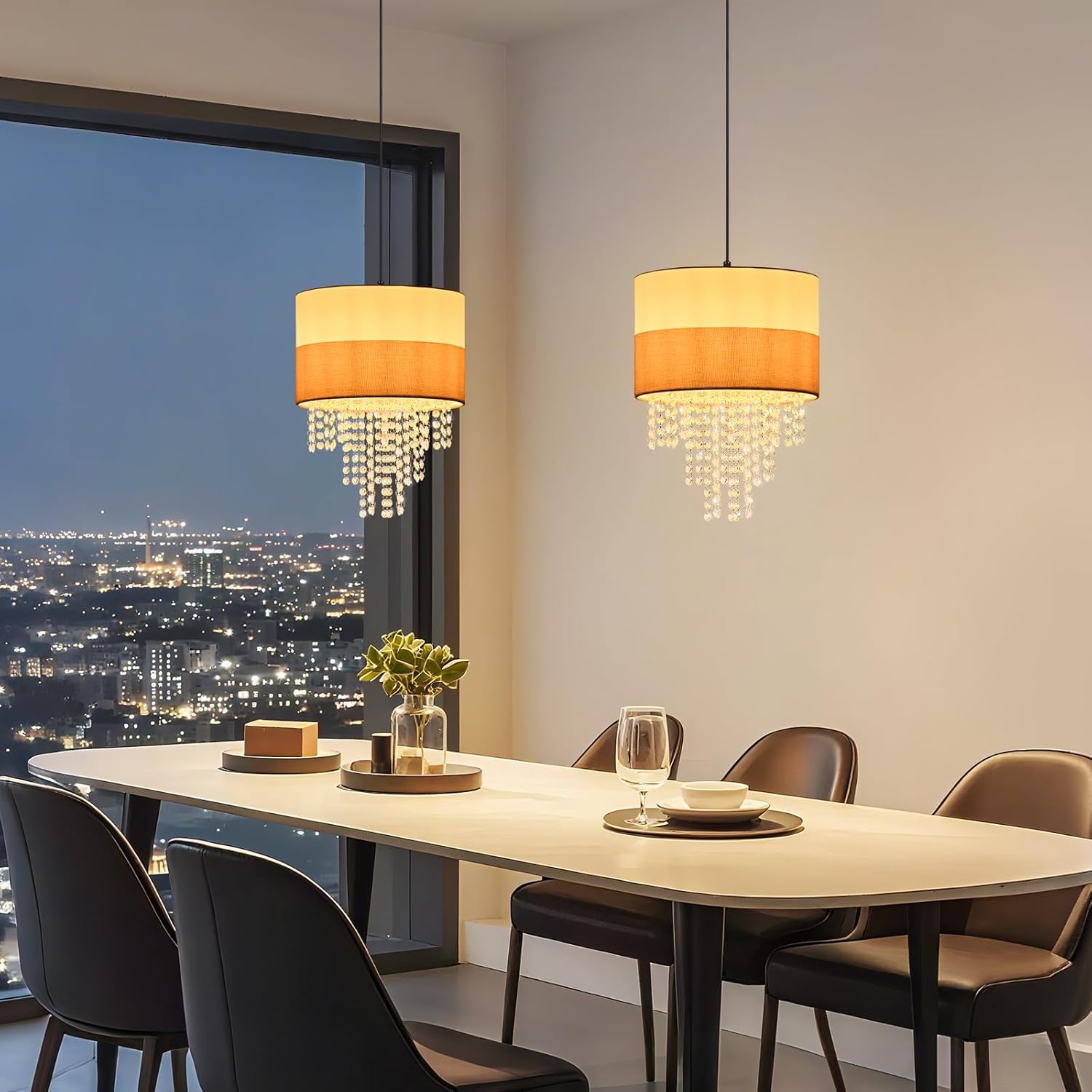 Jane Hanglamp met kristallen, beige/zwart