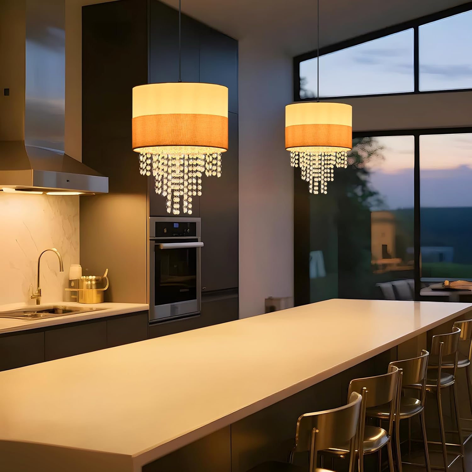 Jane Hanglamp met kristallen, beige/zwart