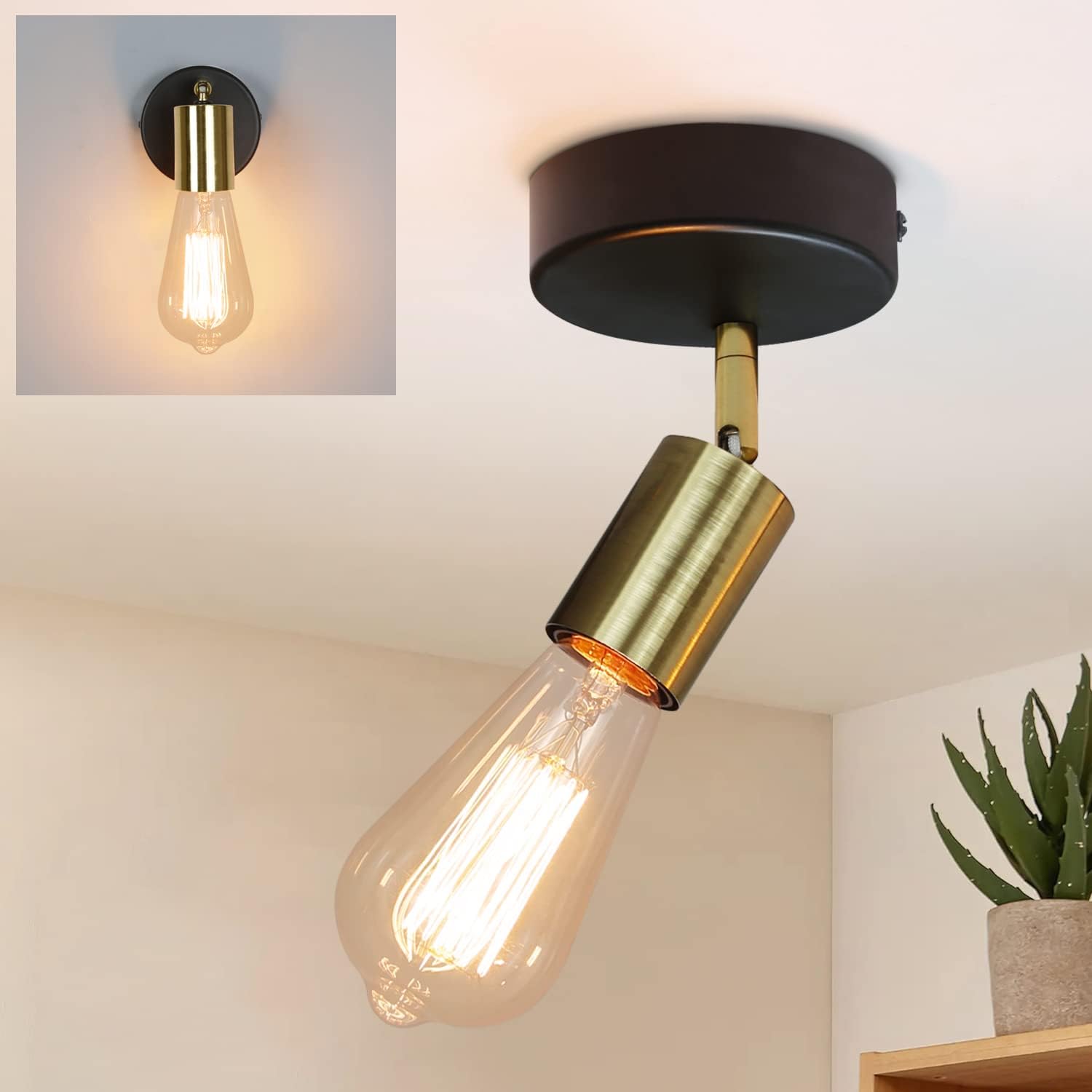 Plafondlamp / Wandlamp - zwart/goud - 1 Lichtpunt - Jake