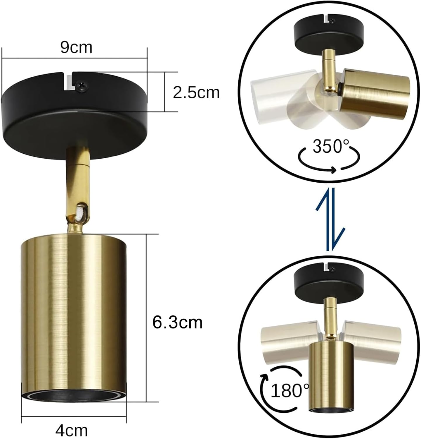 Plafondlamp / Wandlamp - zwart/goud - 1 Lichtpunt - Jake