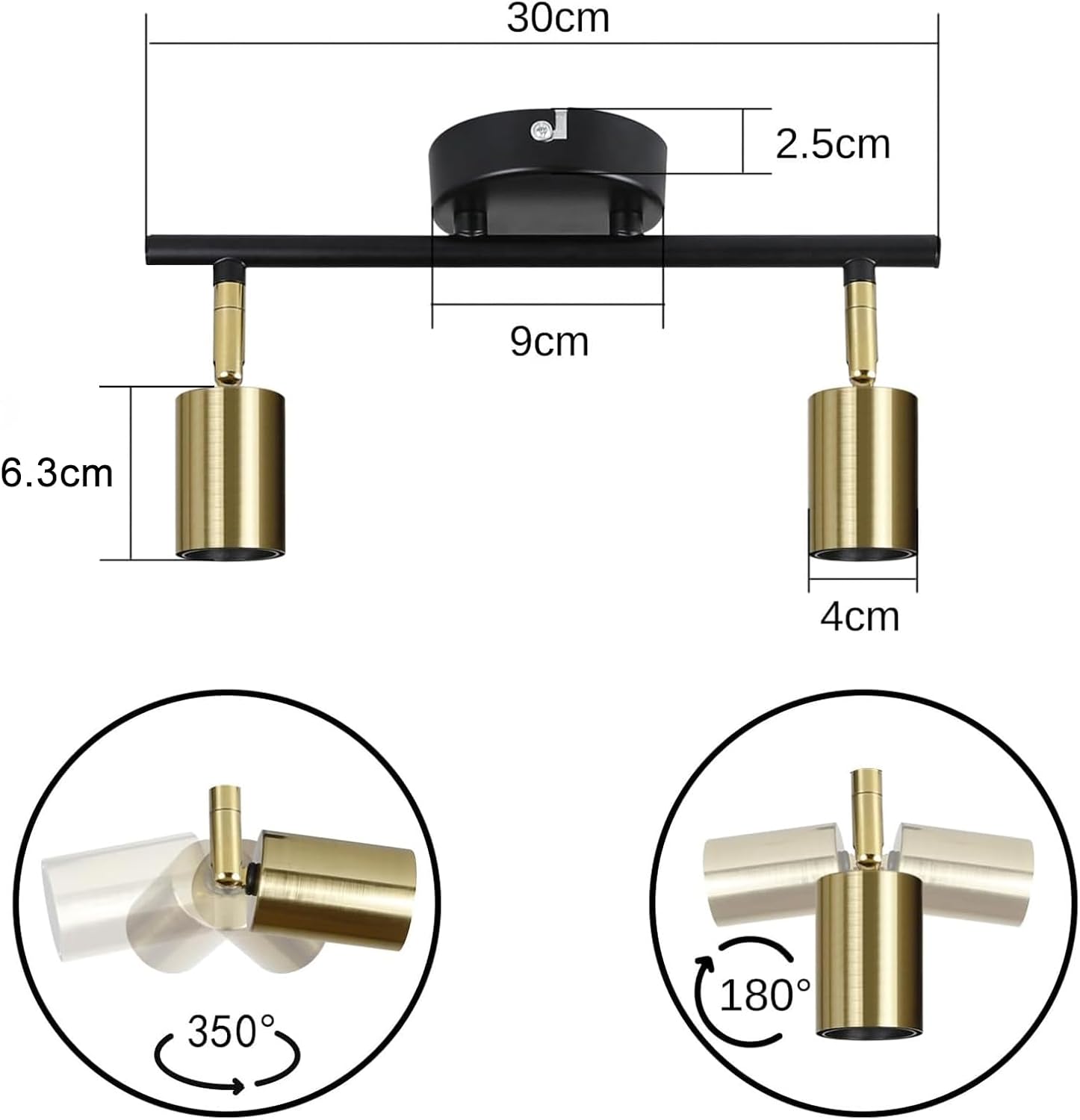 Plafondlamp / Wandlamp - zwart/goud - 2 Lichtpunten - Jake