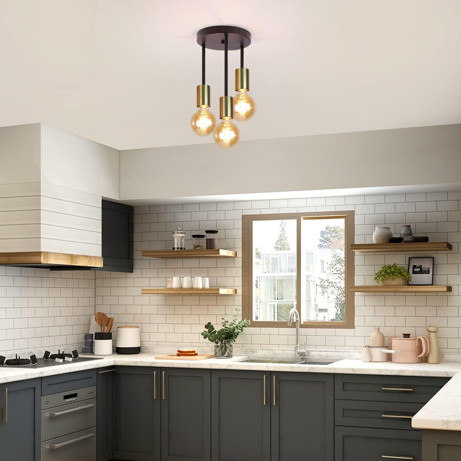 Plafondlamp zwart/goud - 3-lichtpunten - Jake