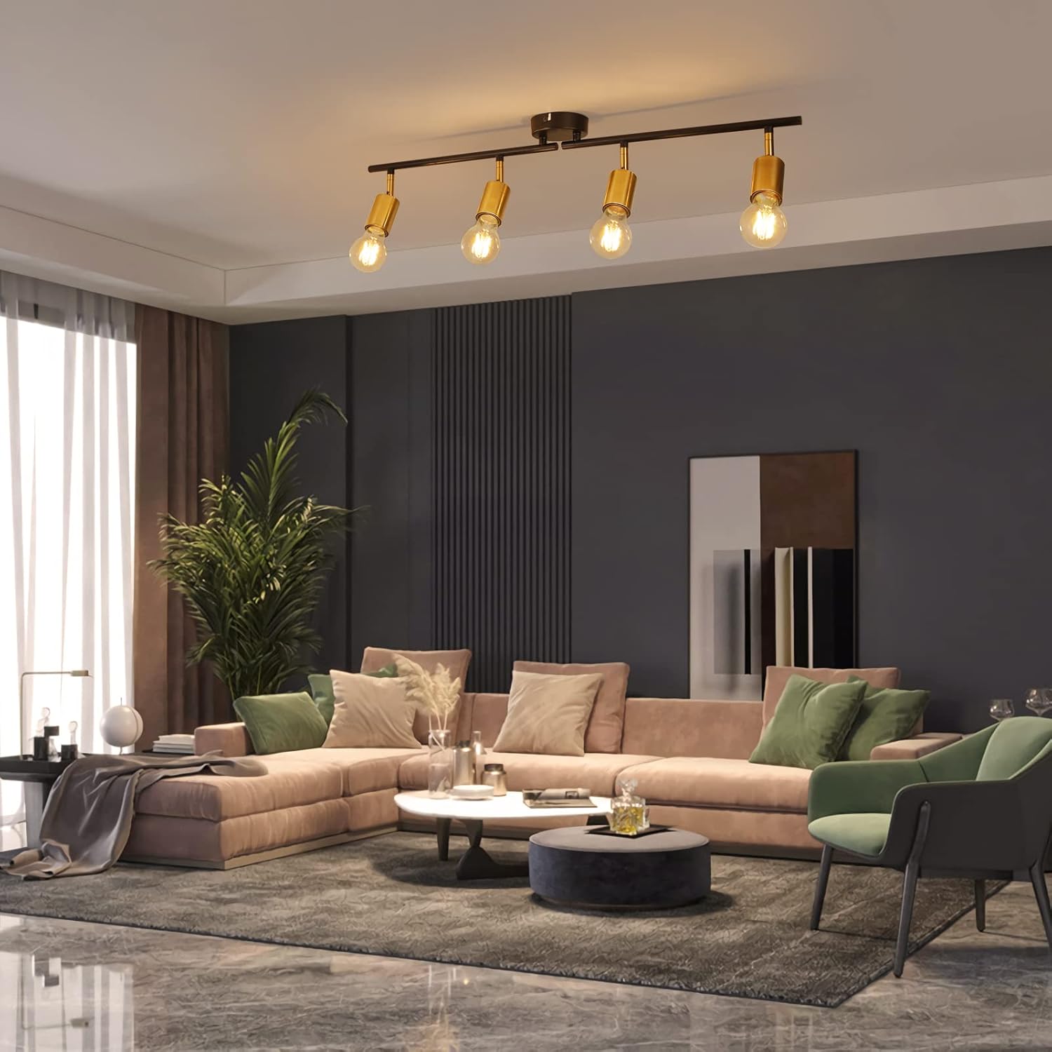 Plafondlamp zwart/goud - 4-lichtpunten - Jake