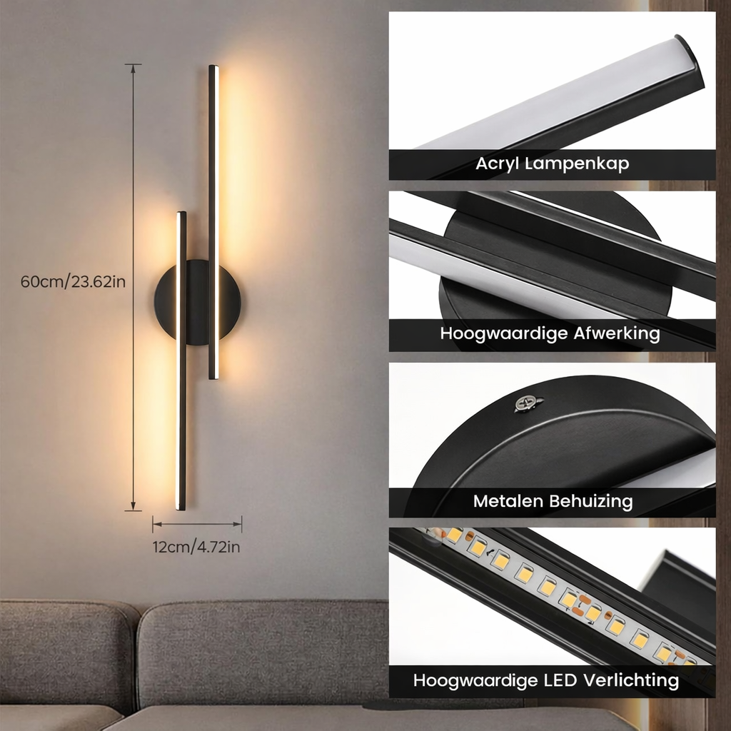 Moderne Wandlamp Zwart – LED Designlamp met Warm Licht – Liora