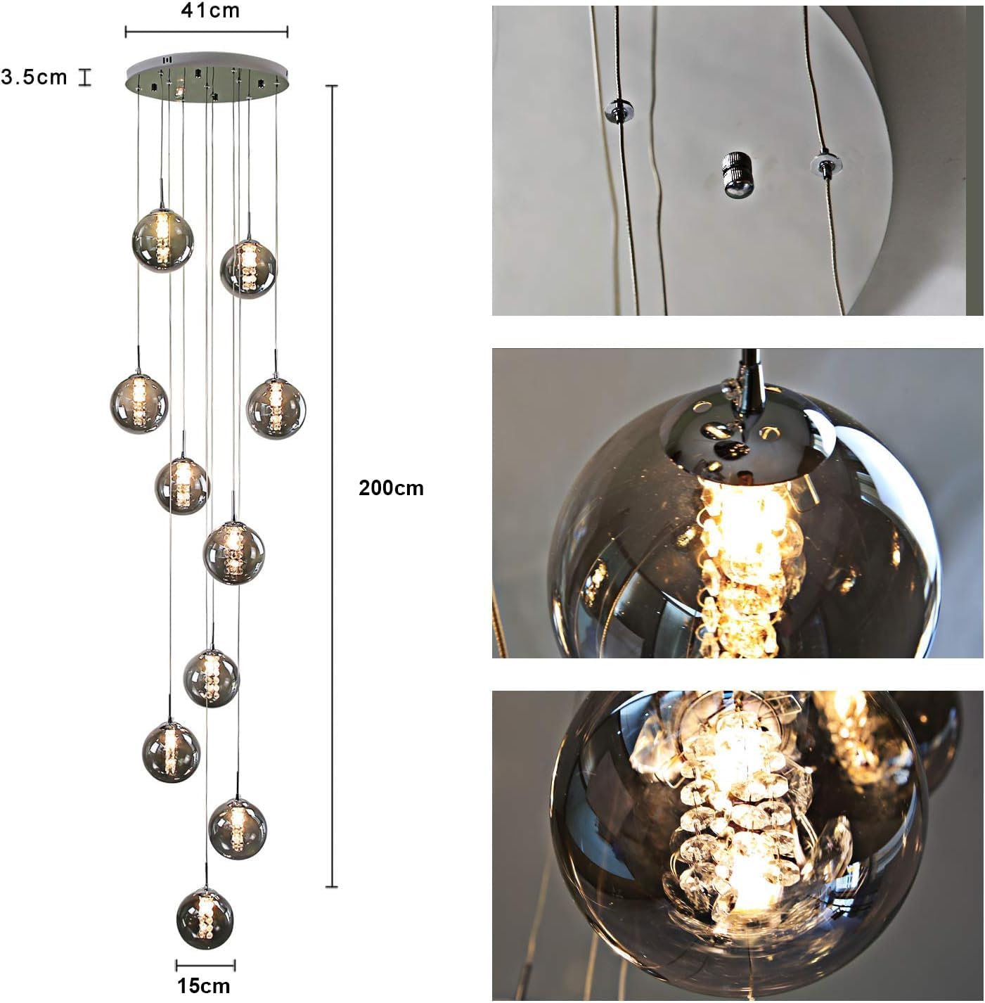 Glazen Bol Hanglamp met kristallen – 10 Lichtpunten – Orbix