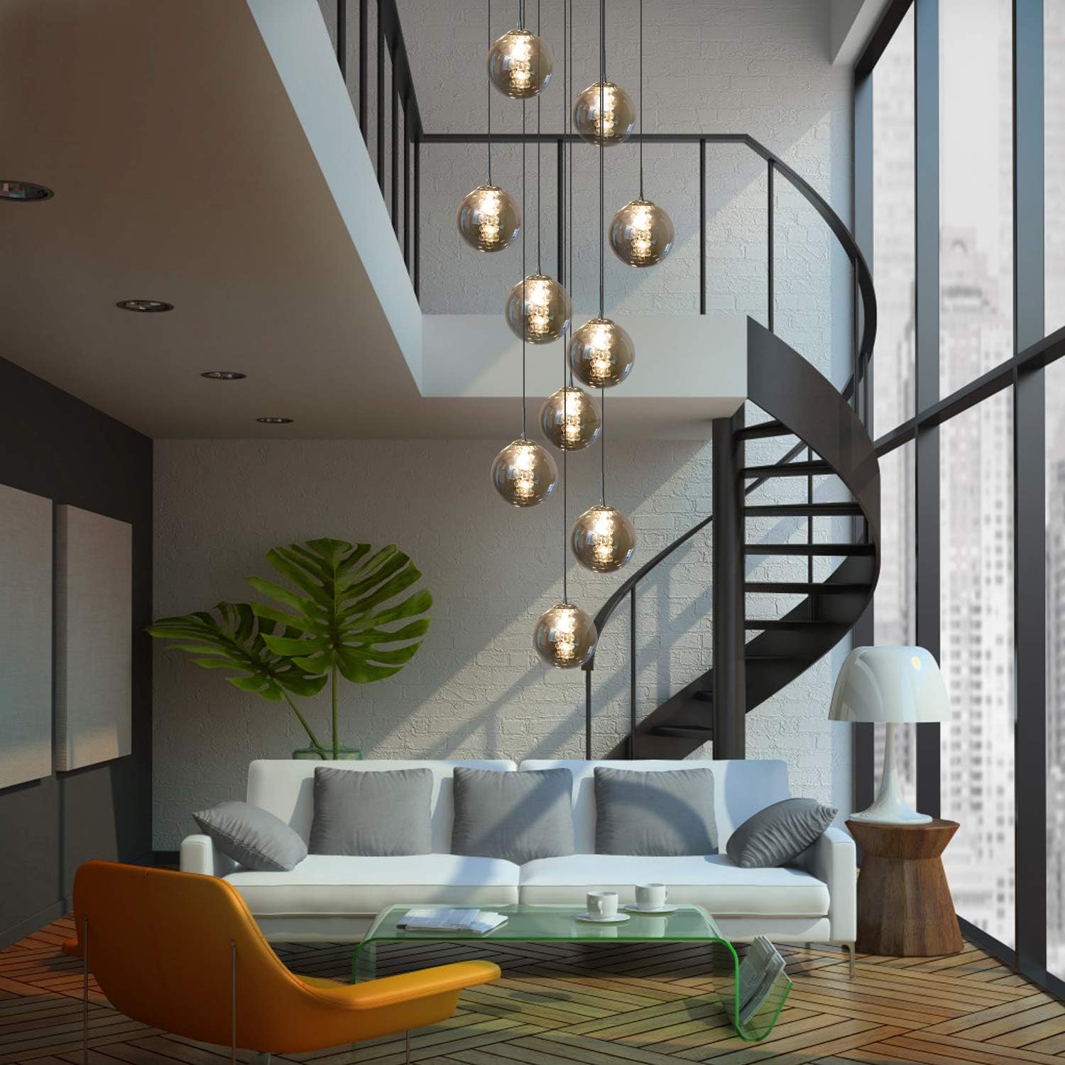 Glazen Bol Hanglamp met kristallen – 10 Lichtpunten – Orbix