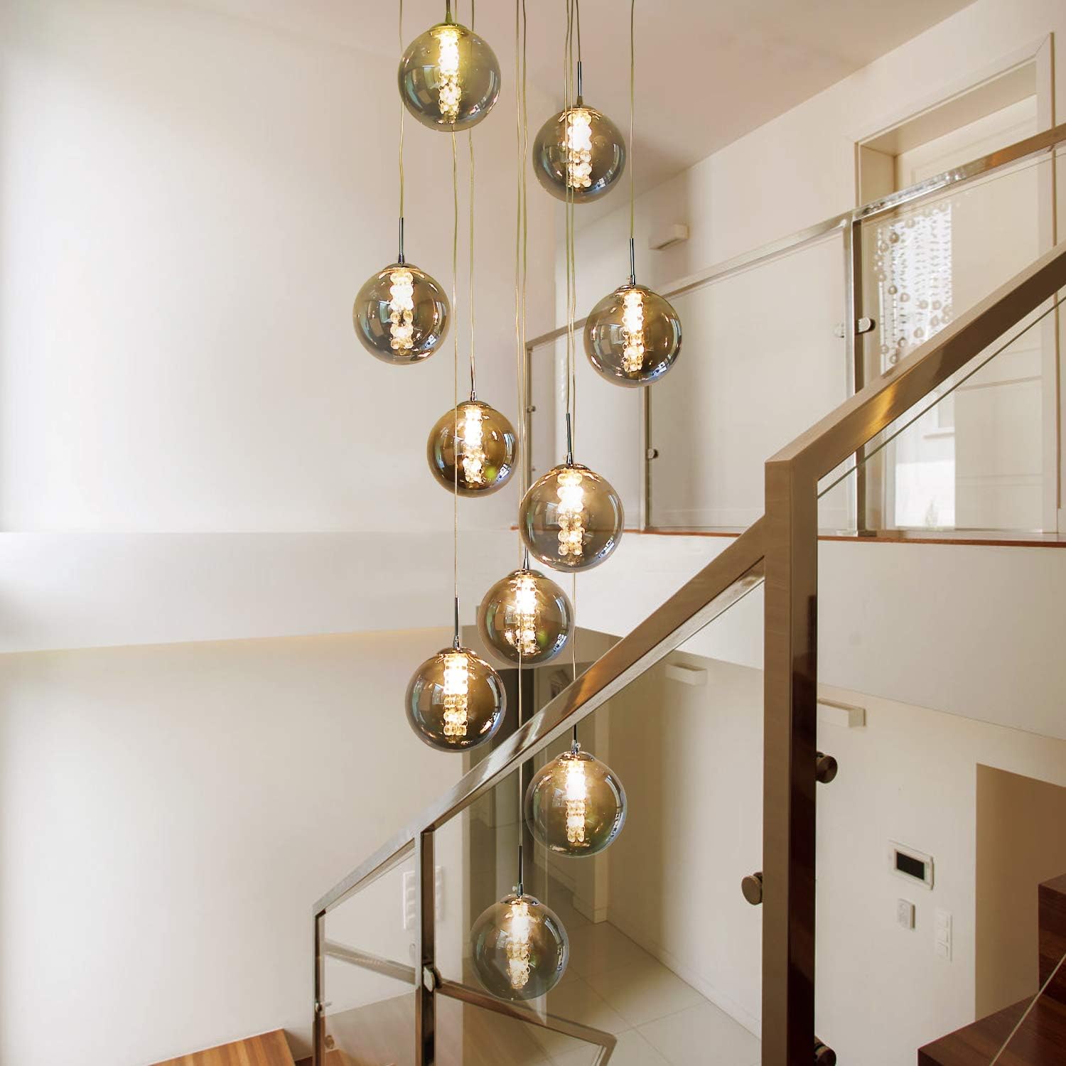 Glazen Bol Hanglamp met kristallen – 10 Lichtpunten – Orbix