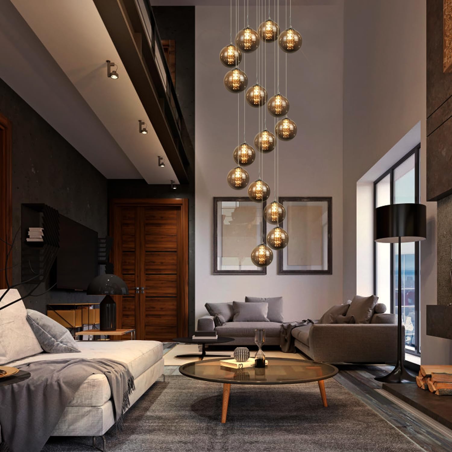 Glazen Bol Hanglamp met kristallen – 15 Lichtpunten – Orbix