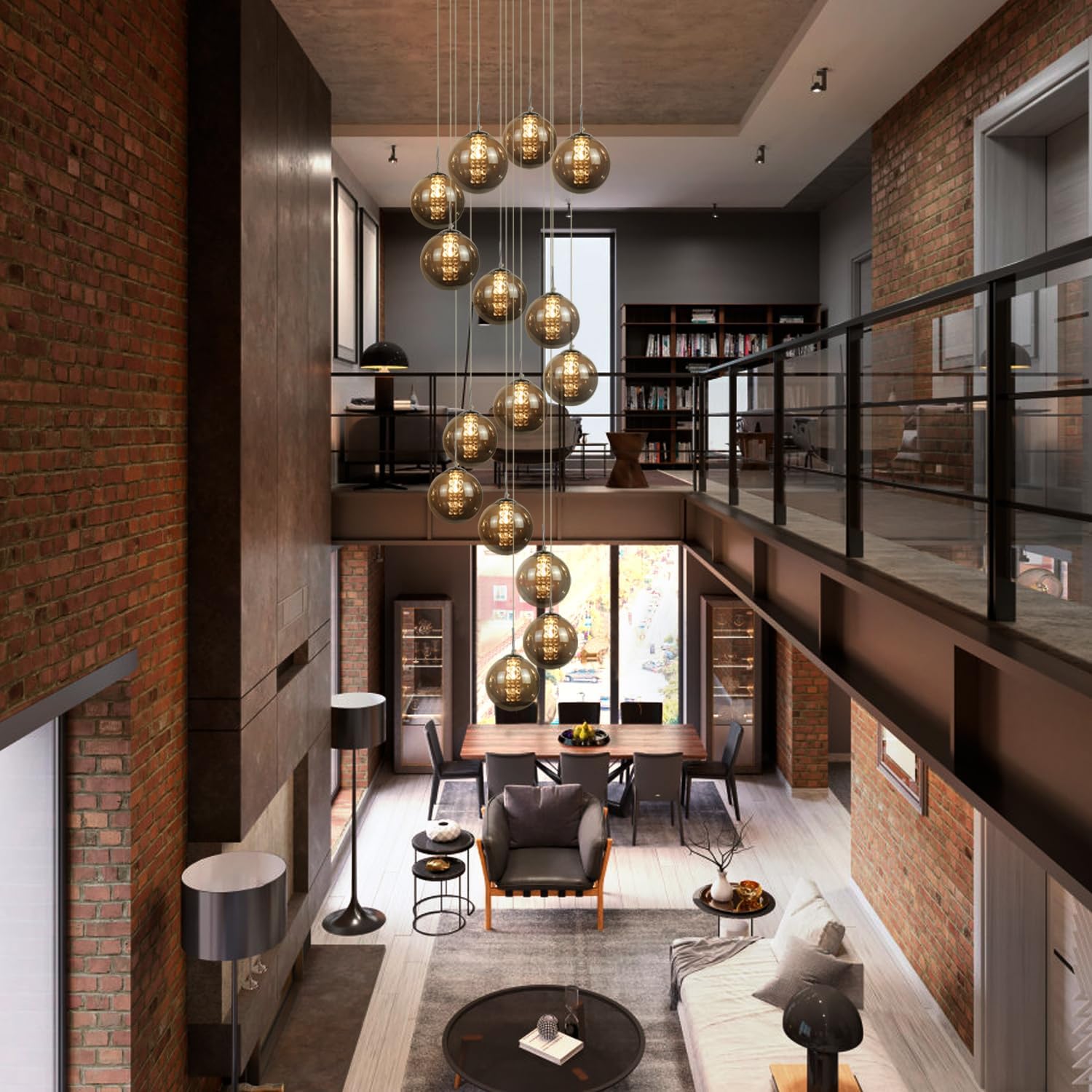 Glazen Bol Hanglamp met kristallen – 15 Lichtpunten – Orbix