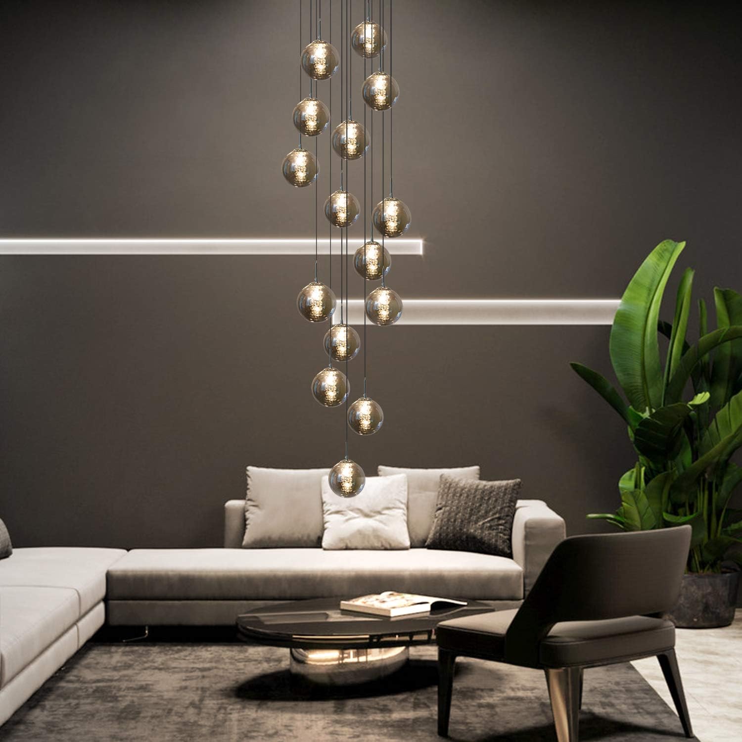 Glazen Bol Hanglamp met kristallen – 15 Lichtpunten – Orbix