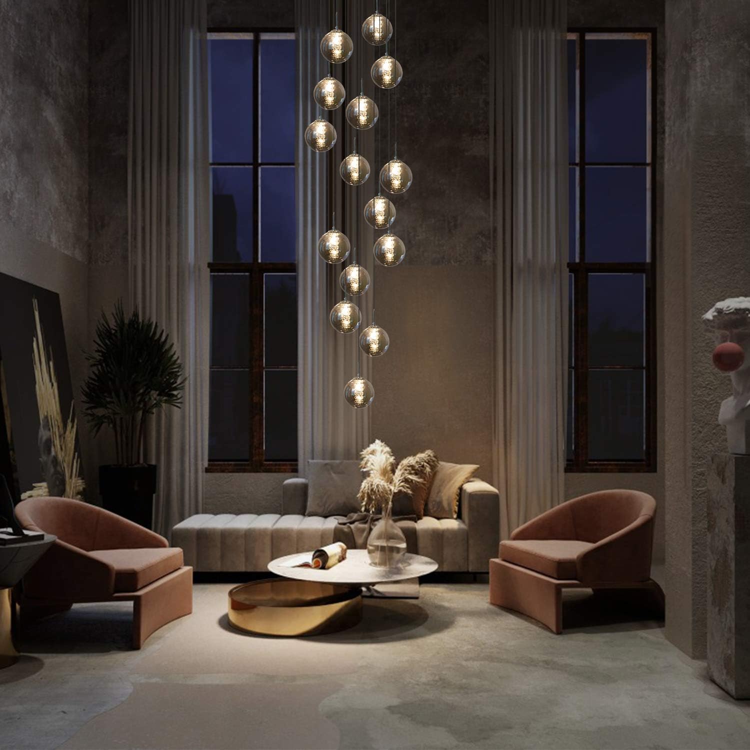 Glazen Bol Hanglamp met kristallen – 15 Lichtpunten – Orbix