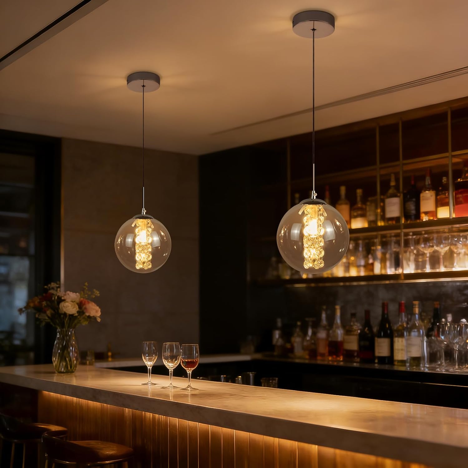 Glazen Bol Hanglamp met kristallen – 1 Lichtpunt – Orbix