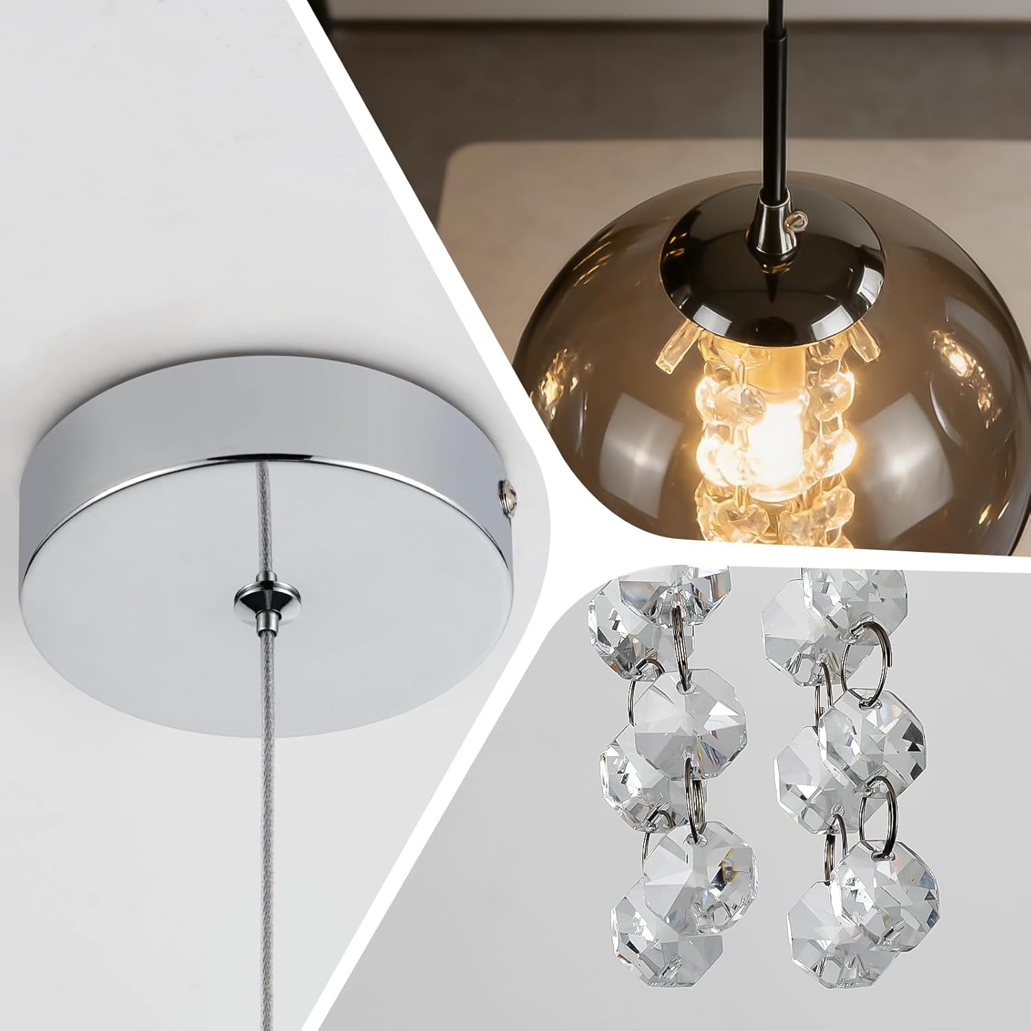 Glazen Bol Hanglamp met kristallen – 1 Lichtpunt – Orbix