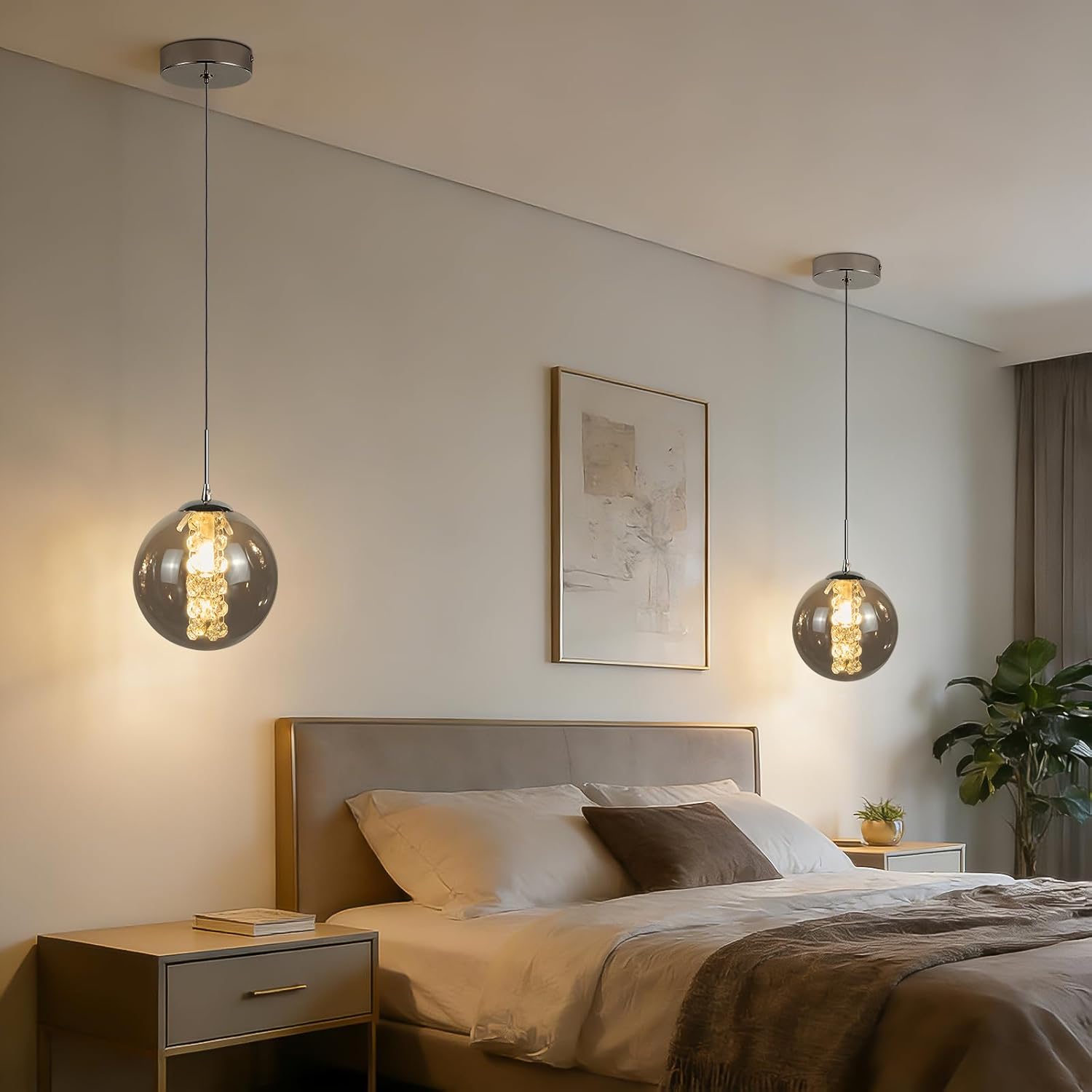 Glazen Bol Hanglamp met kristallen – 1 Lichtpunt – Orbix