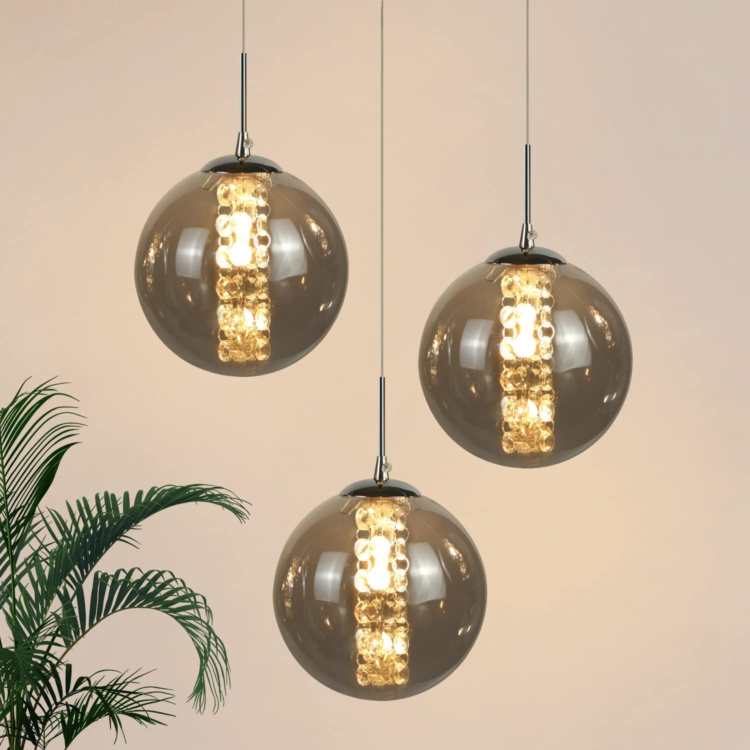 Glazen Bol Hanglamp met kristallen – 3 Lichtpunten – Orbix