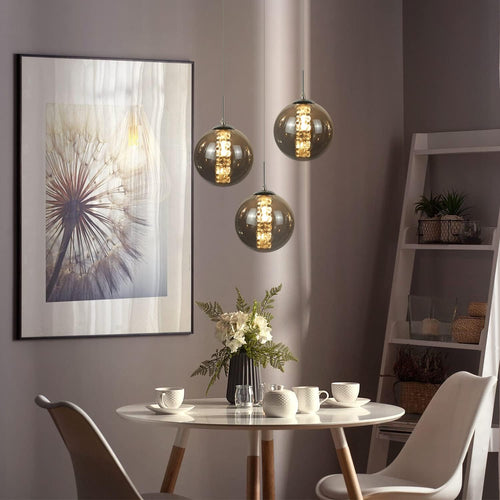 Glazen Bol Hanglamp met kristallen – 3 Lichtpunten – Orbix