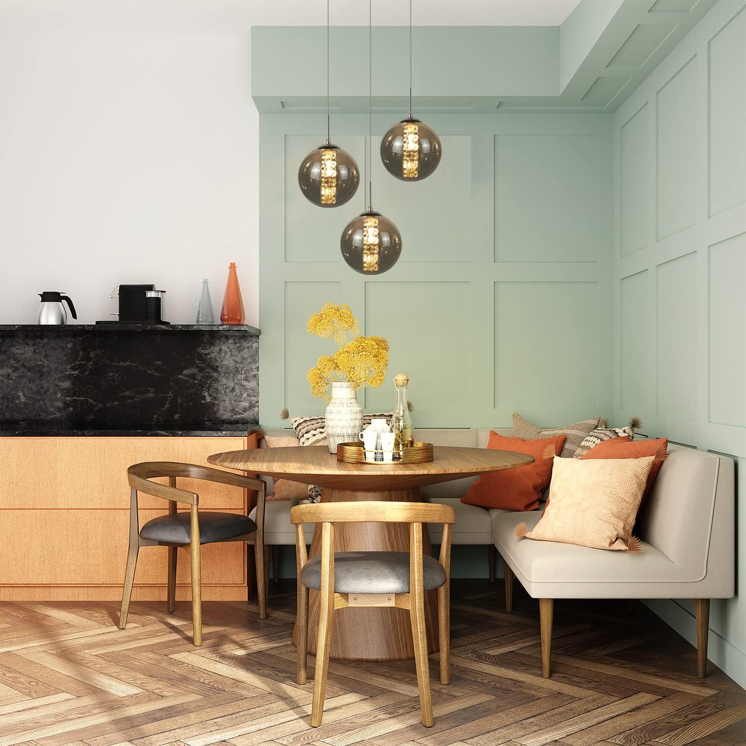 Glazen Bol Hanglamp met kristallen – 3 Lichtpunten – Orbix