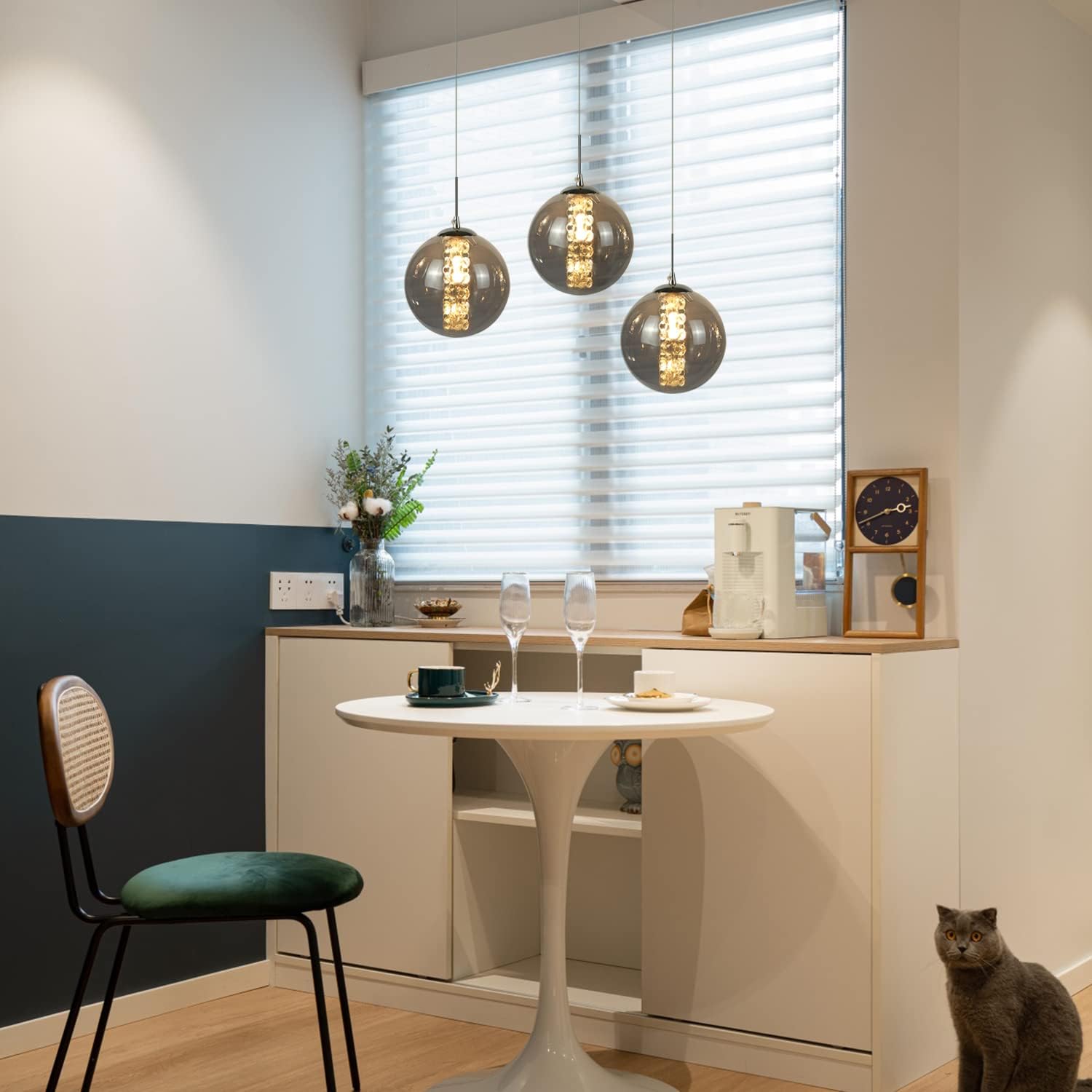 Glazen Bol Hanglamp met kristallen – 3 Lichtpunten – Orbix