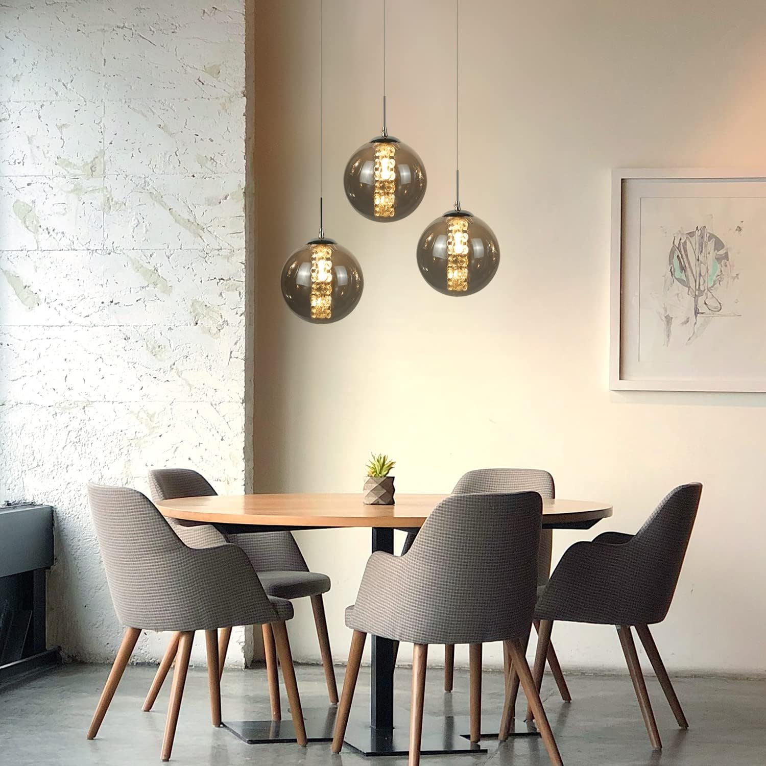 Glazen Bol Hanglamp met kristallen – 3 Lichtpunten – Orbix