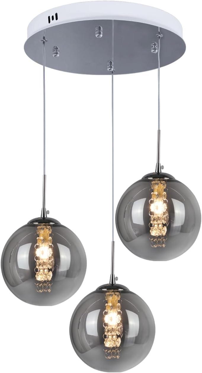 Glazen Bol Hanglamp met kristallen – 3 Lichtpunten – Orbix