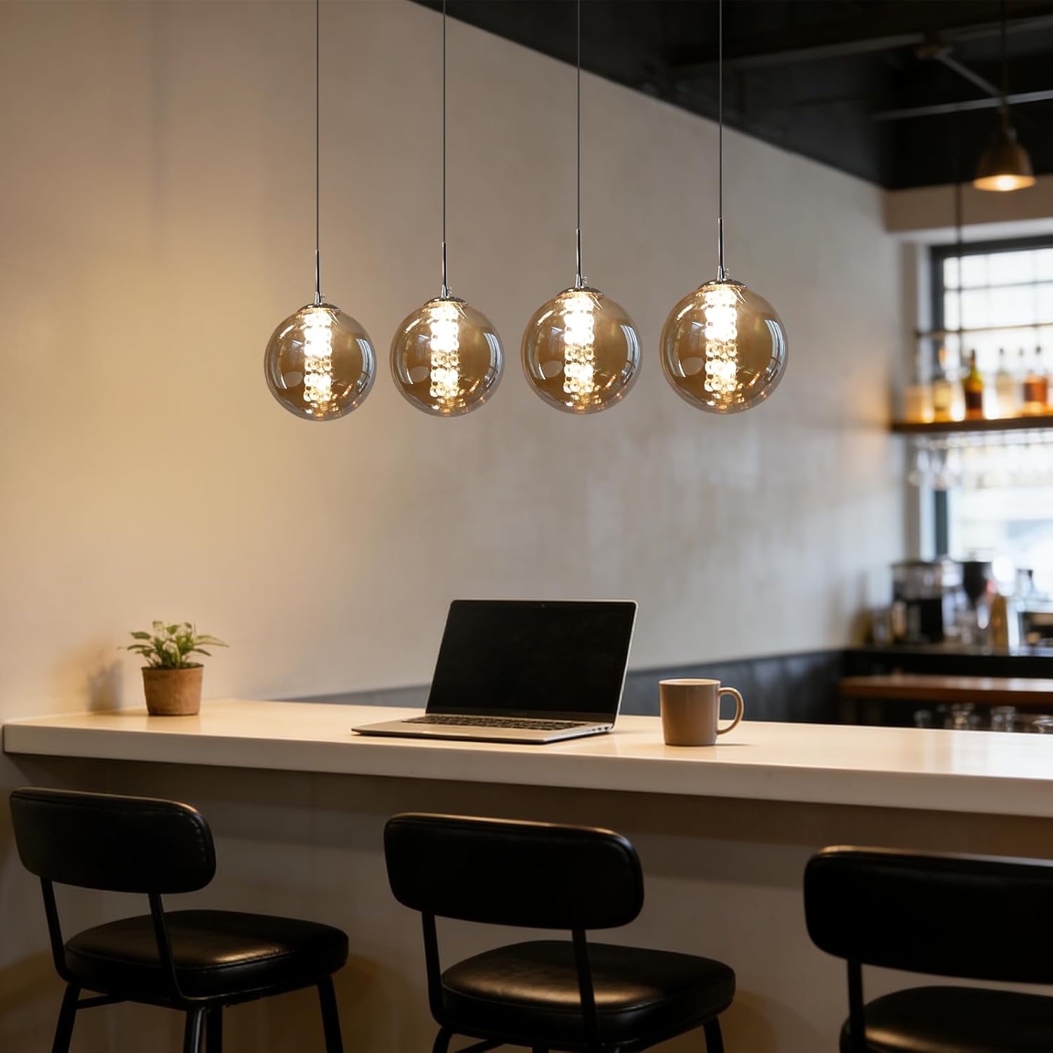 Glazen Bol Hanglamp met kristallen – 4 Lichtpunten – Orbix