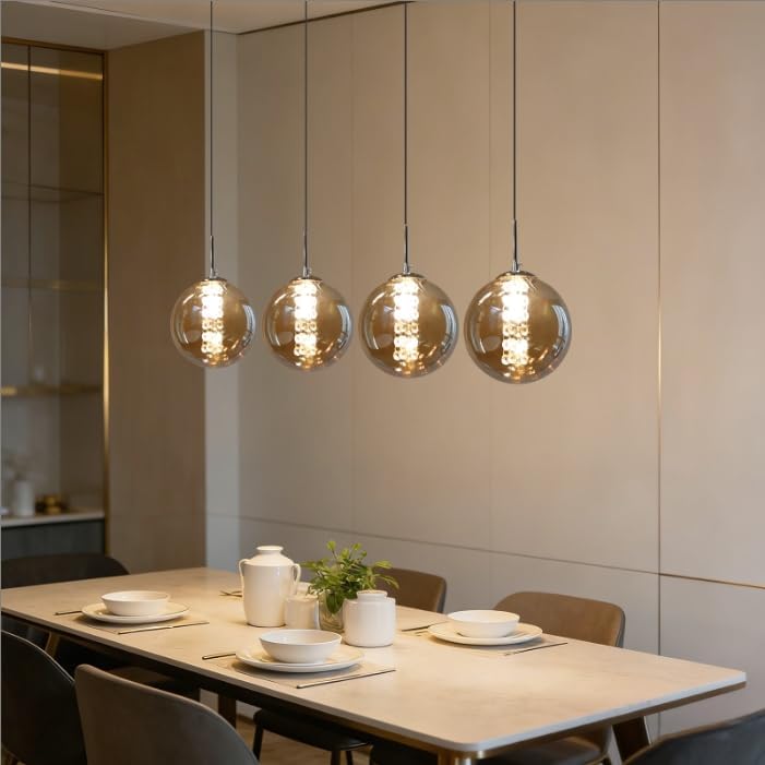 Glazen Bol Hanglamp met kristallen – 4 Lichtpunten – Orbix