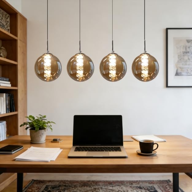 Glazen Bol Hanglamp met kristallen – 4 Lichtpunten – Orbix