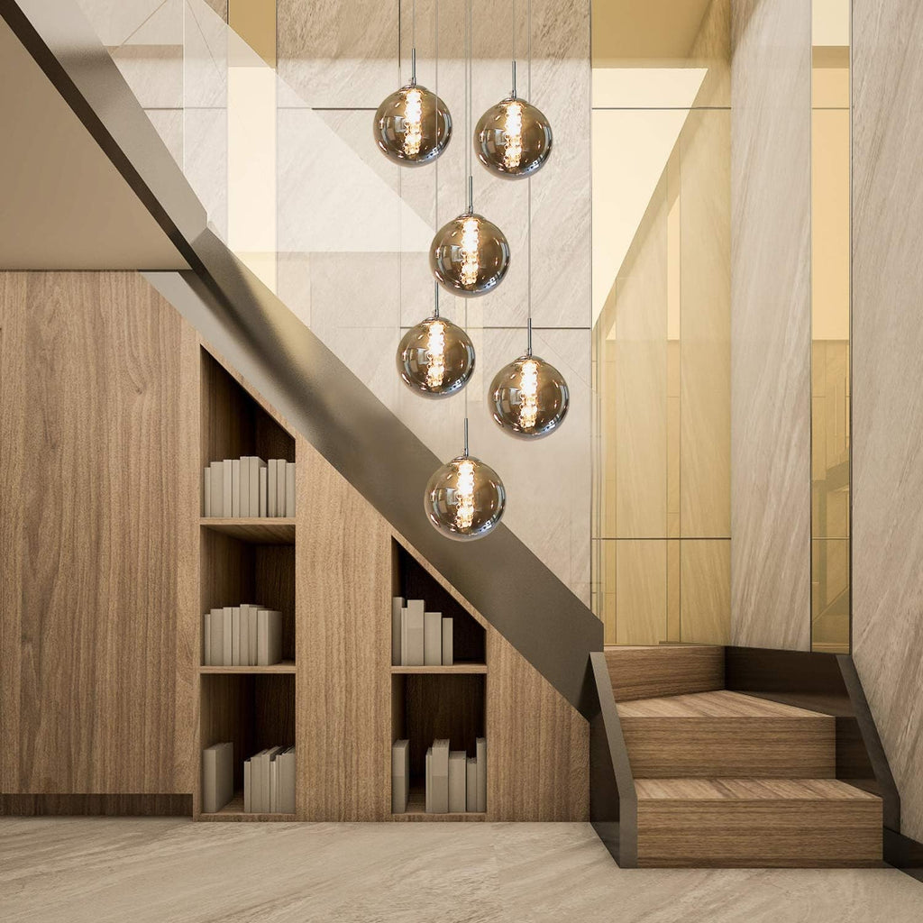 Glazen Bol Hanglamp met kristallen – 6 Lichtpunten – Orbix