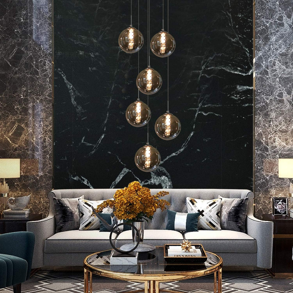 Glazen Bol Hanglamp met kristallen – 6 Lichtpunten – Orbix