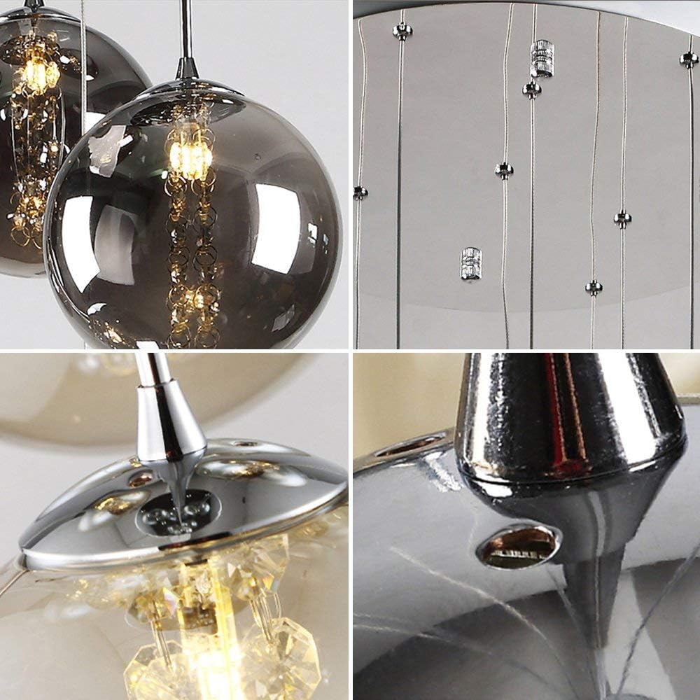 Glazen Bol Hanglamp met kristallen – 6 Lichtpunten – Orbix