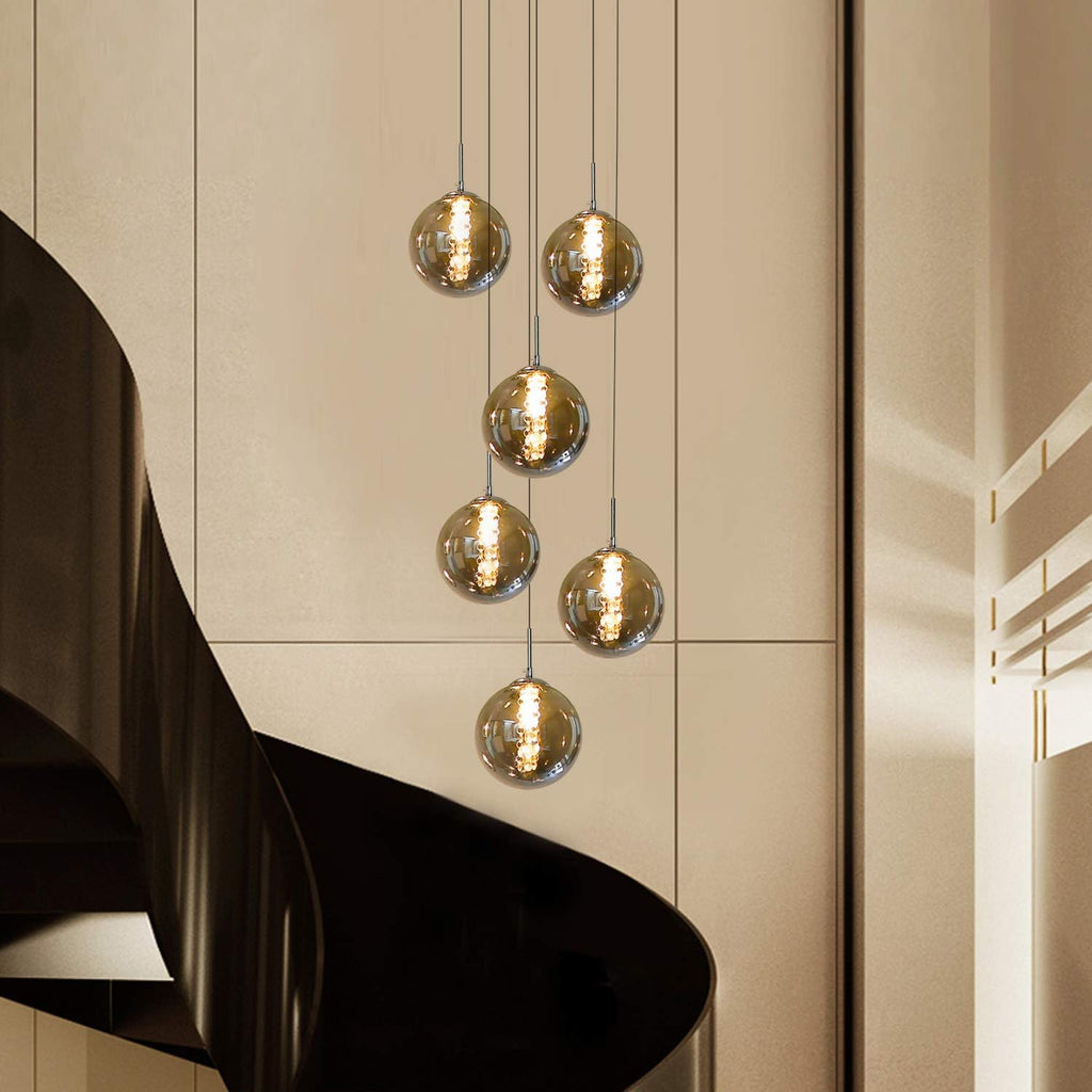 Glazen Bol Hanglamp met kristallen – 6 Lichtpunten – Orbix