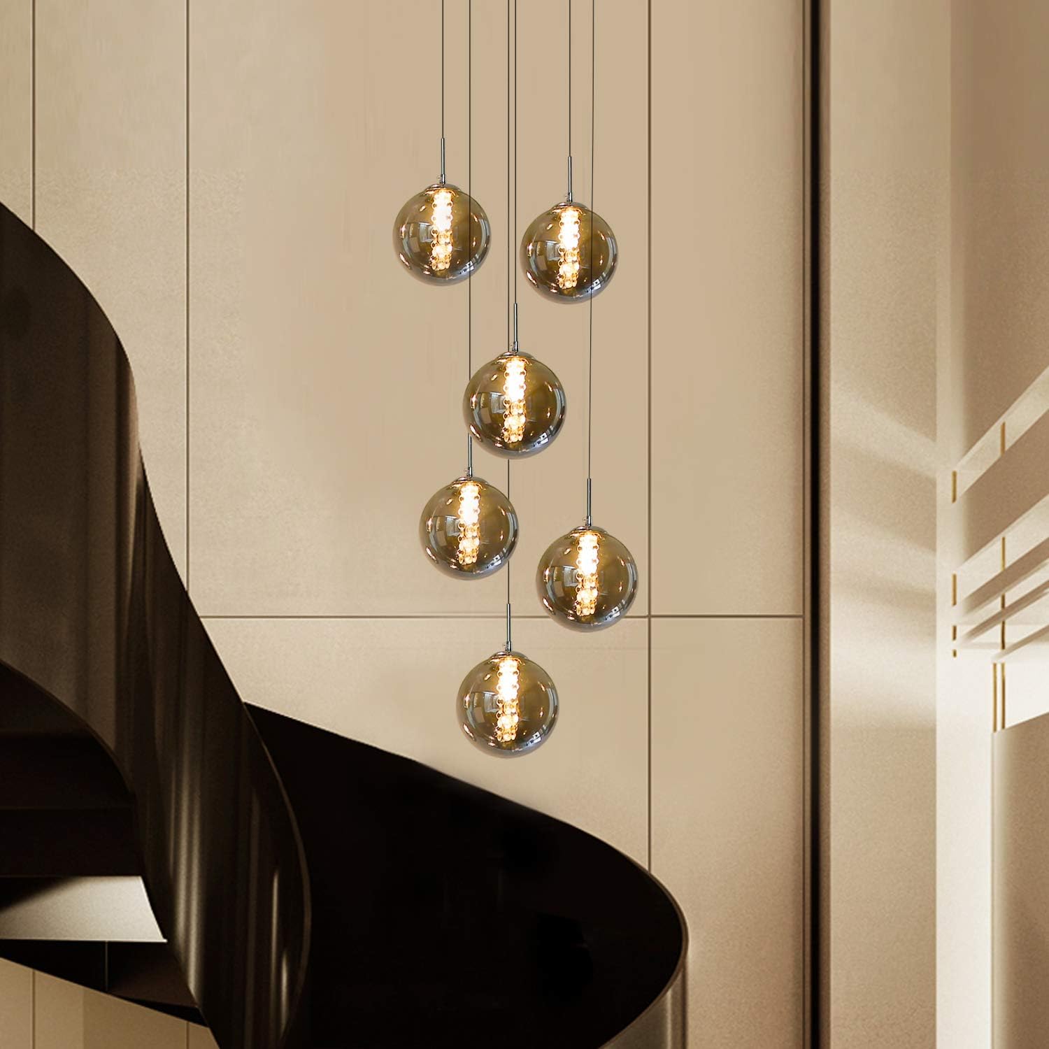 Glazen Bol Hanglamp met kristallen – 6 Lichtpunten – Orbix