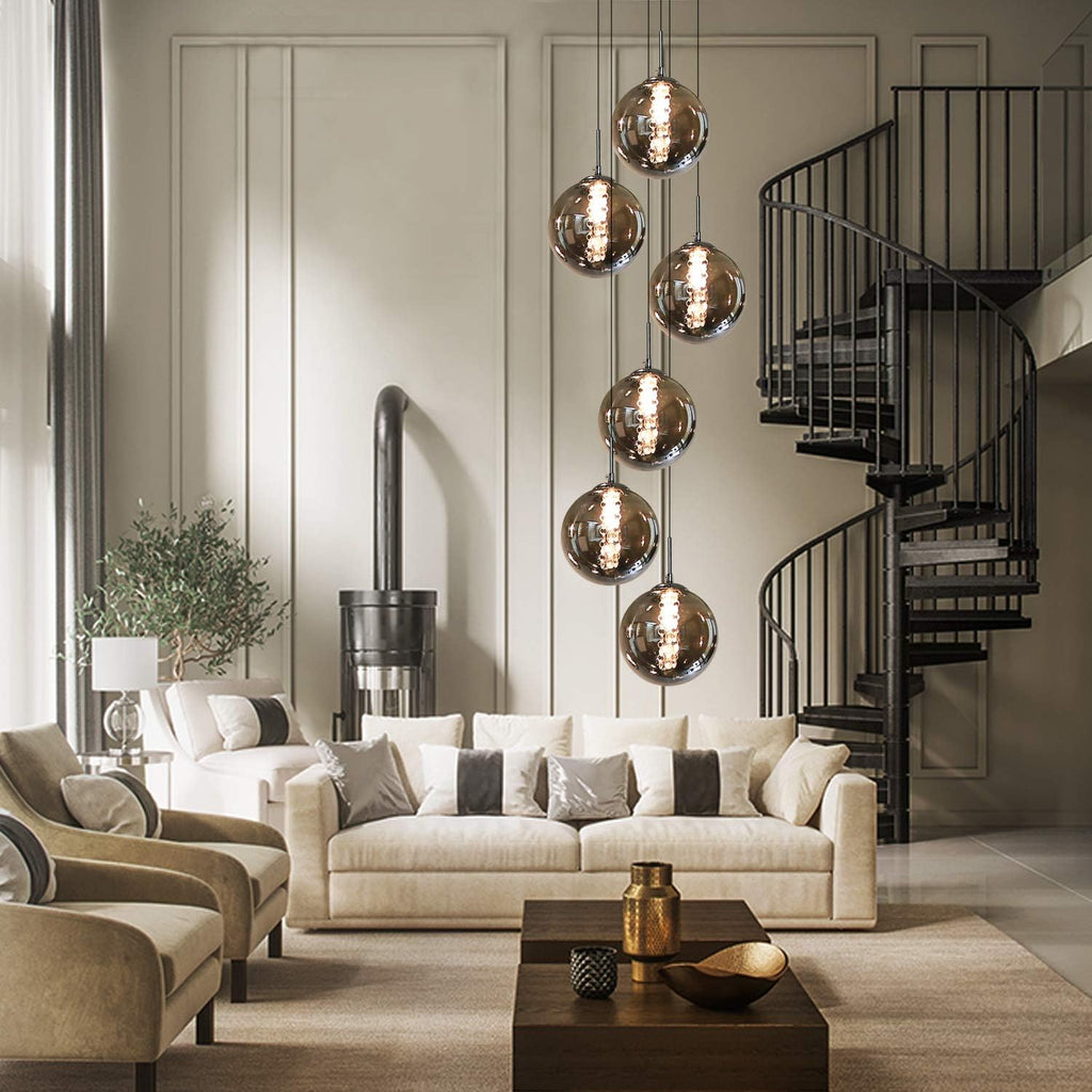 Glazen Bol Hanglamp met kristallen – 6 Lichtpunten – Orbix