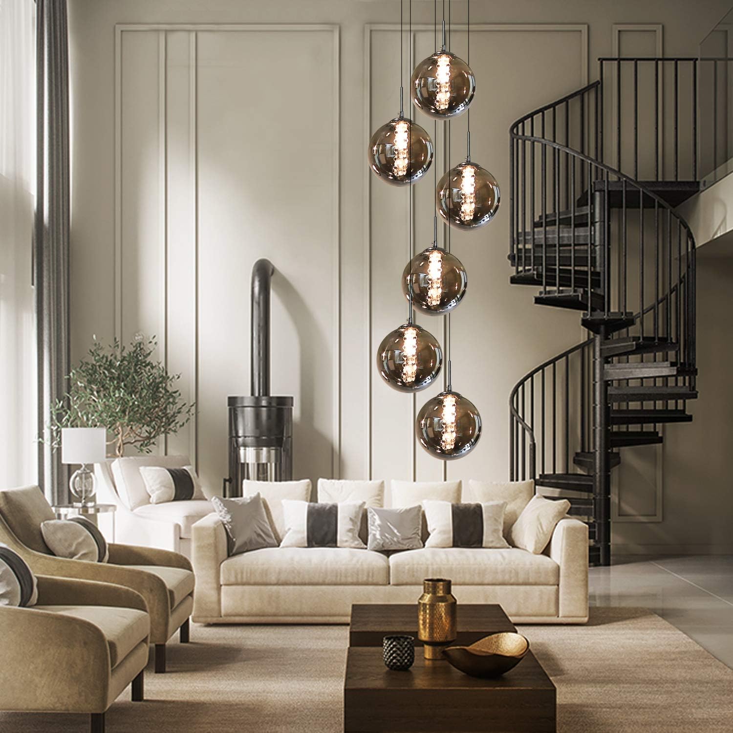 Glazen Bol Hanglamp met kristallen – 6 Lichtpunten – Orbix