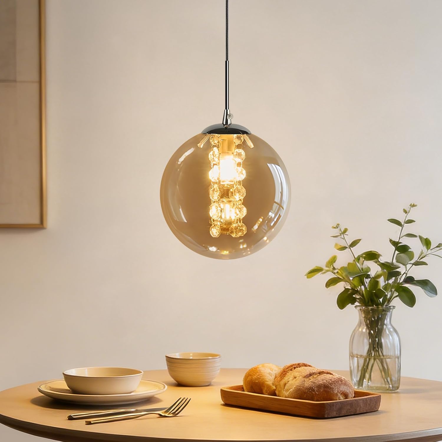 Glazen Bol Hanglamp met kristallen – 1 Lichtpunt – Orbix