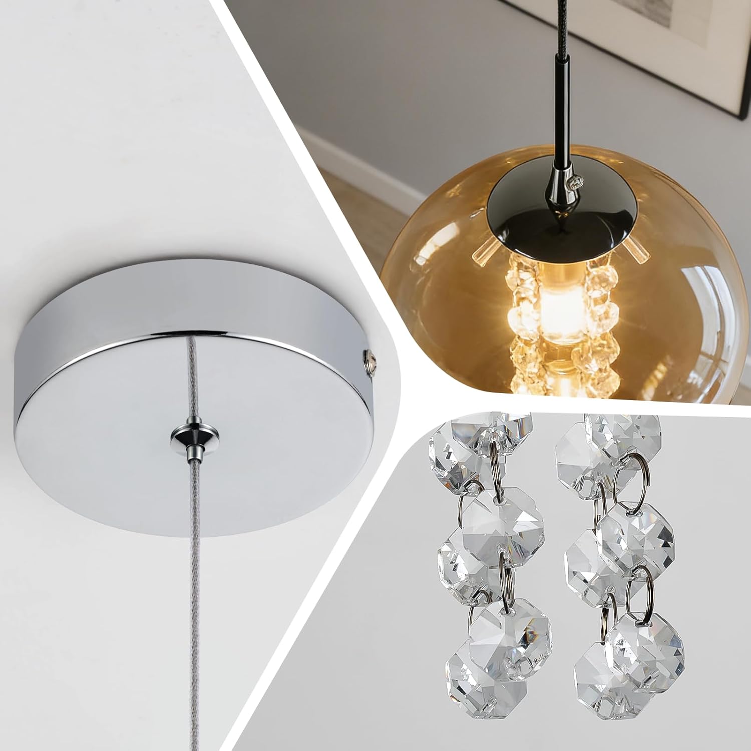 Glazen Bol Hanglamp met kristallen – 1 Lichtpunt – Orbix