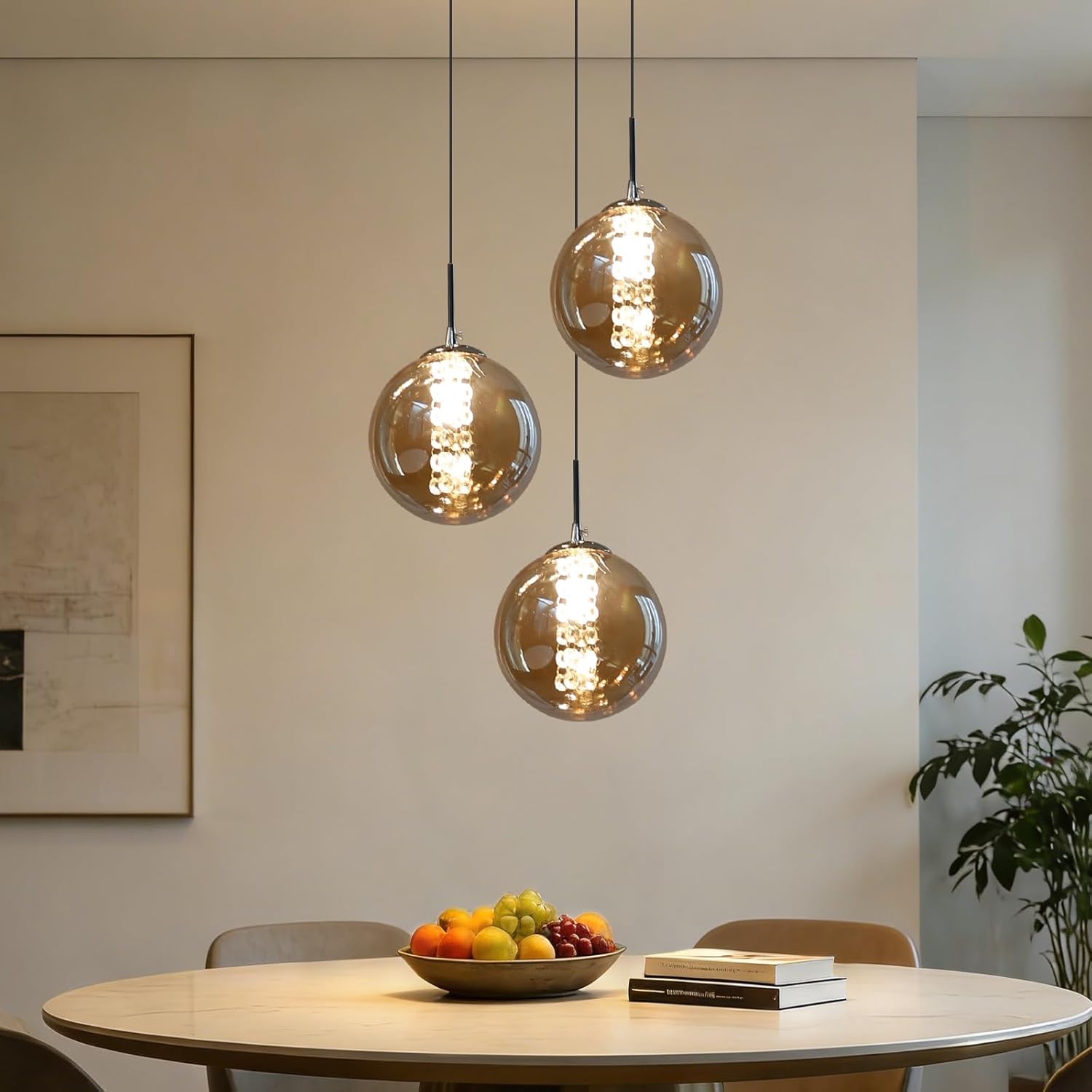 Glazen Bol Hanglamp met kristallen – 3 Lichtpunten – Orbix