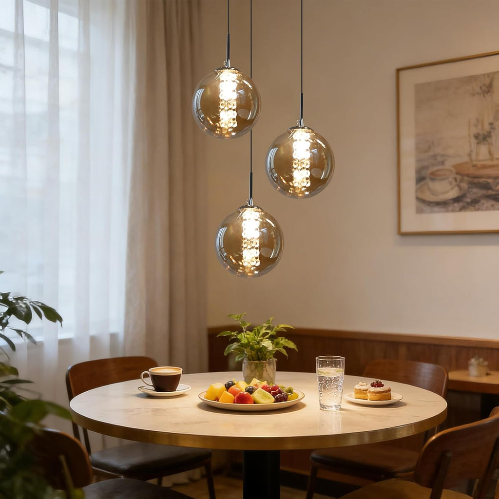 Glazen Bol Hanglamp met kristallen – 3 Lichtpunten – Orbix