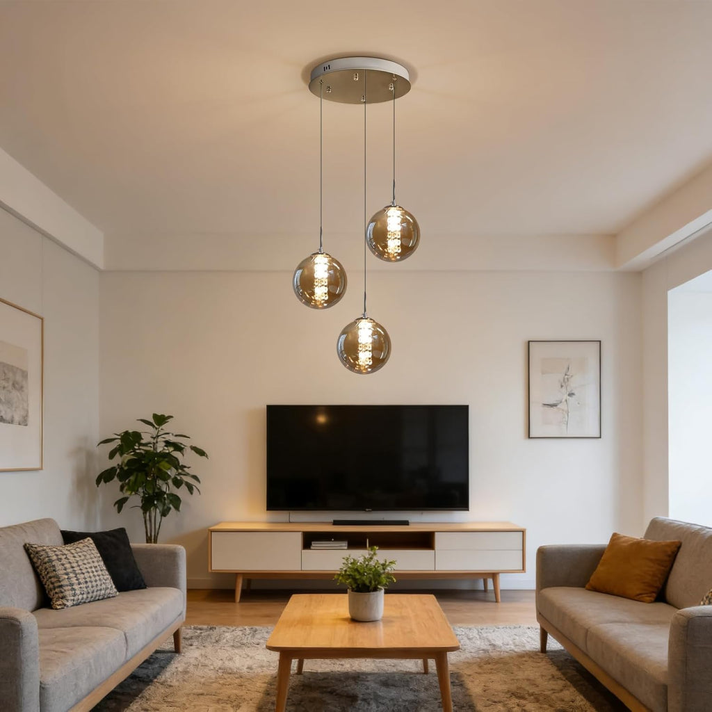 Glazen Bol Hanglamp met kristallen – 3 Lichtpunten – Orbix
