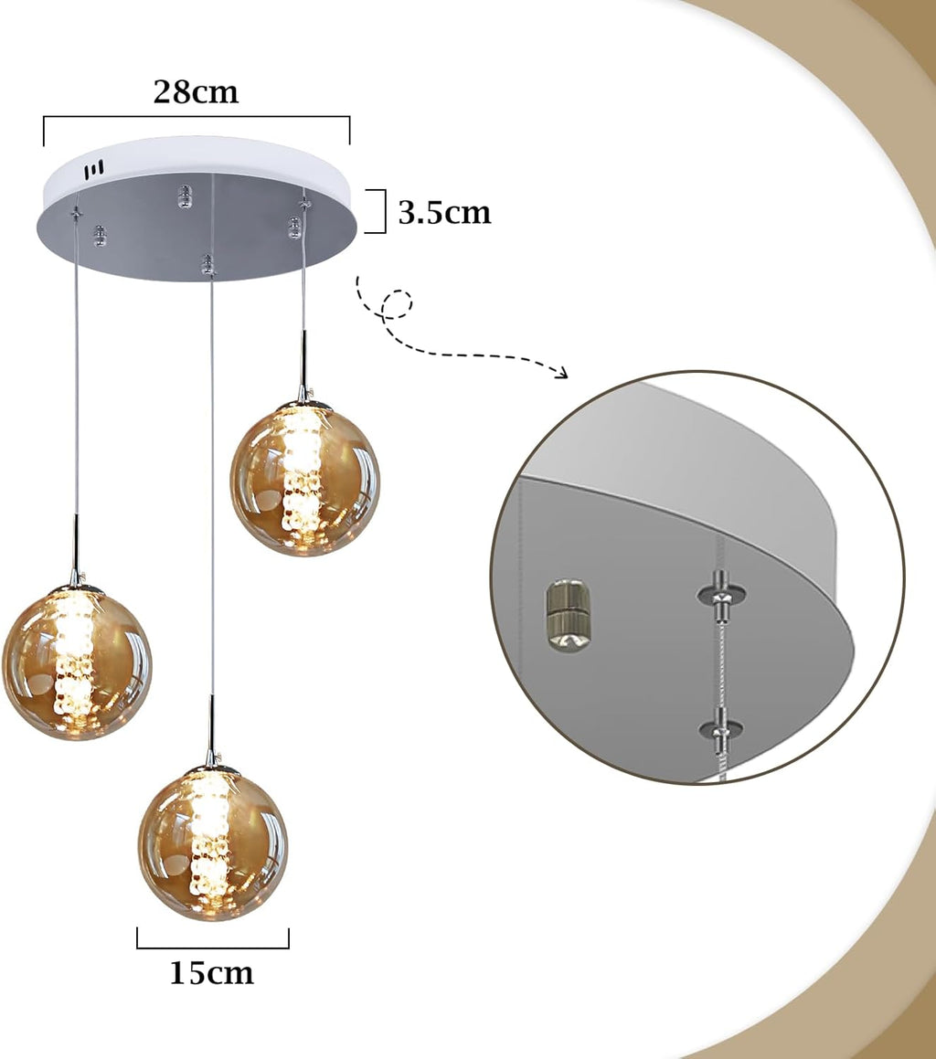 Glazen Bol Hanglamp met kristallen – 3 Lichtpunten – Orbix