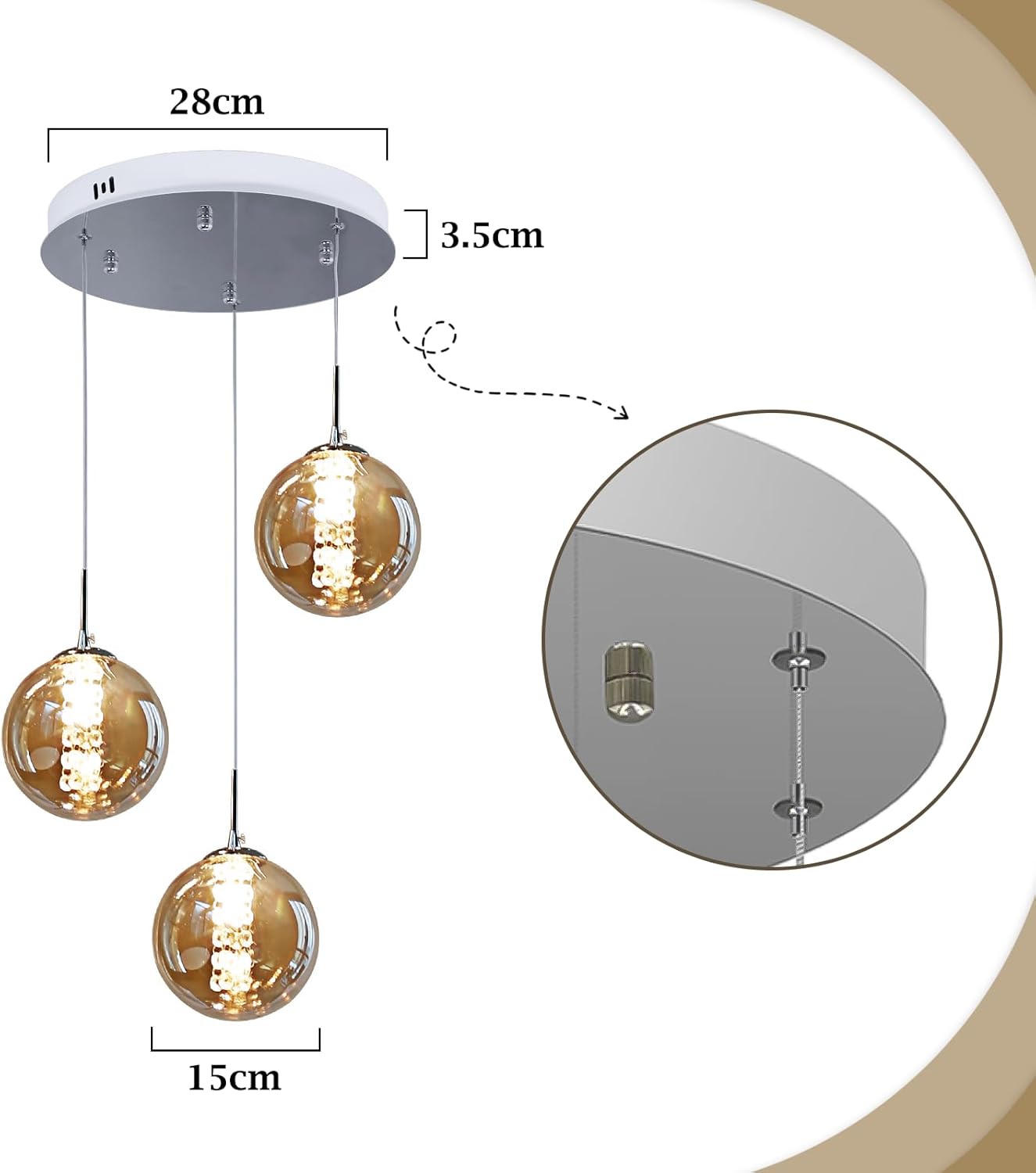 Glazen Bol Hanglamp met kristallen – 3 Lichtpunten – Orbix