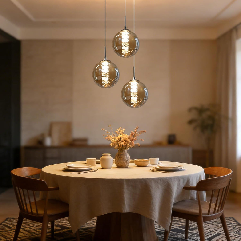 Glazen Bol Hanglamp met kristallen – 3 Lichtpunten – Orbix
