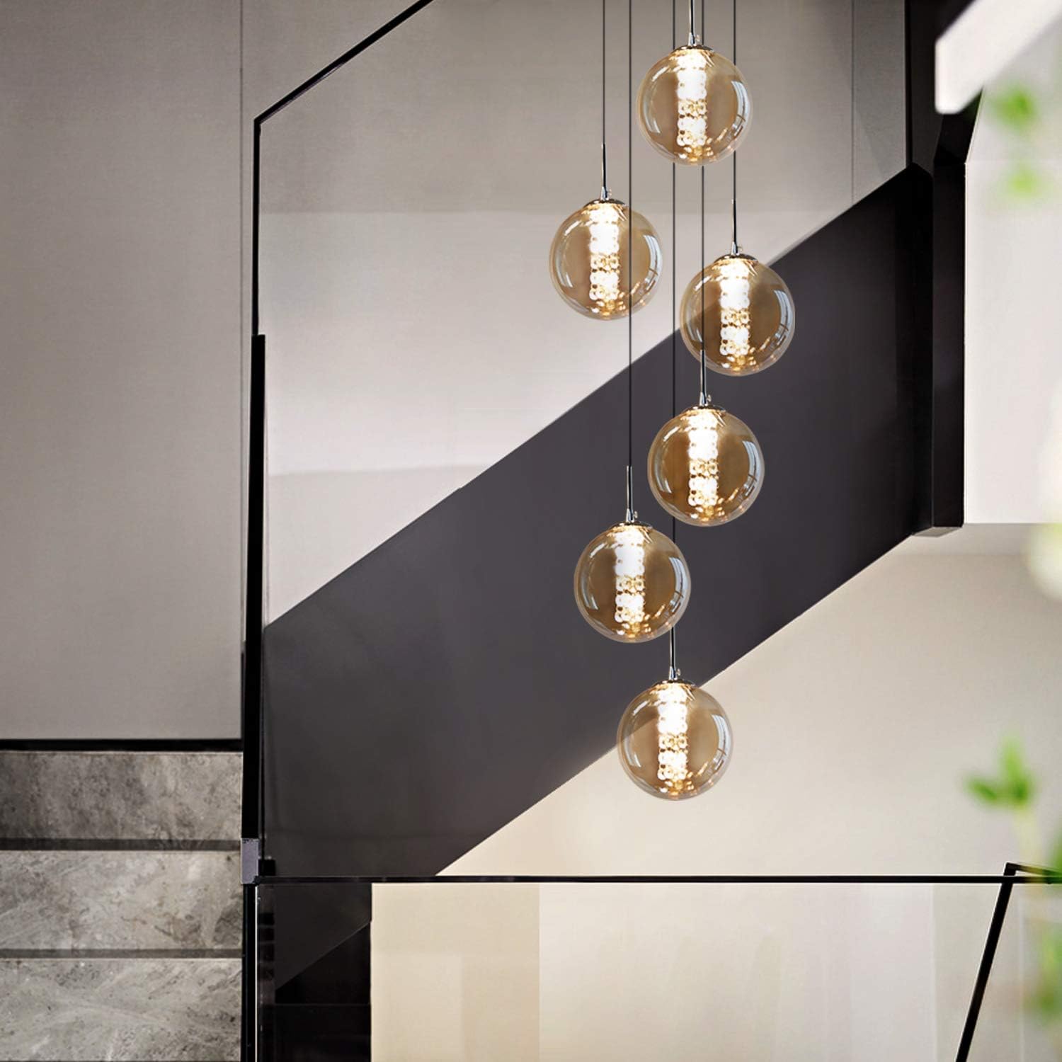 Glazen Bol Hanglamp met kristallen – 6 Lichtpunten – Orbix