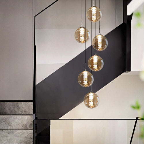 Glazen Bol Hanglamp met kristallen – 6 Lichtpunten – Orbix