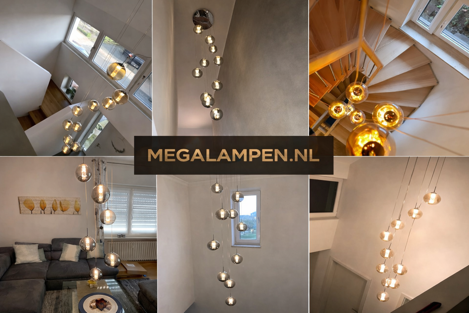 Glazen Bol Hanglamp met kristallen – 6 Lichtpunten – Orbix