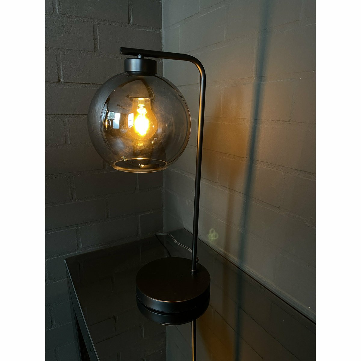 Smoke Glas Bollamp Tafellamp Zwart Xandy