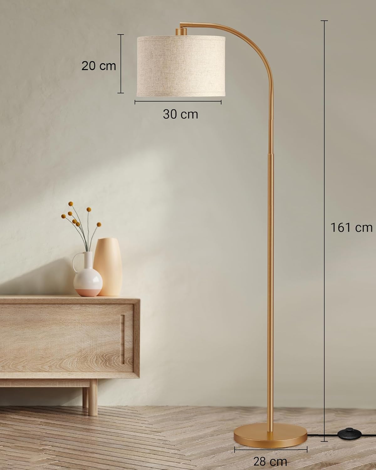 Vloerlamp Booglamp met Beige Linnen Kap, Inclusief E27 LED lamp – Vera