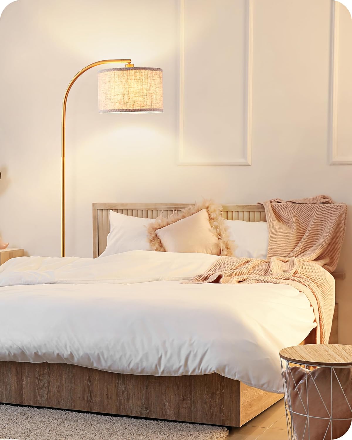 Vloerlamp Booglamp met Beige Linnen Kap, Inclusief E27 LED lamp – Vera