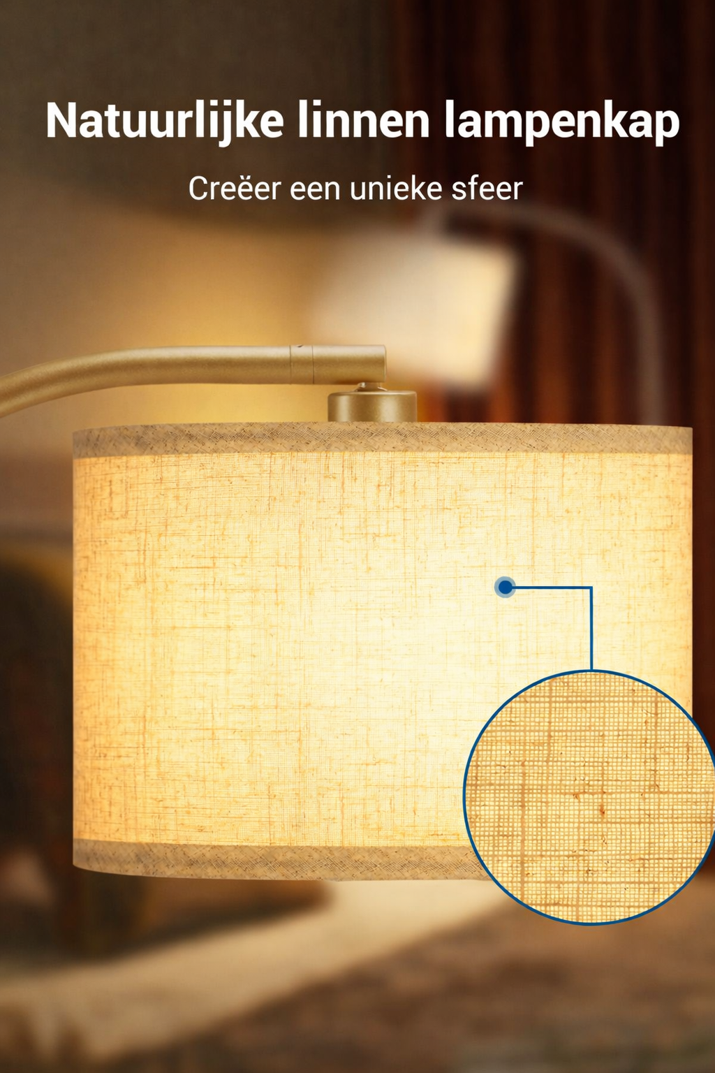 Vloerlamp Booglamp met Beige Linnen Kap, Inclusief E27 LED lamp – Vera